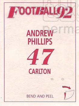 1992 Select AFL Stickers #47 Andrew Phillips Back